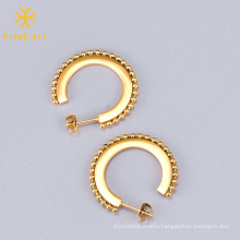 Simple fashion women jewelry round beads stainless steel 18k gold plated earrings